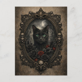 Cartão Postal de Gato Preto Gótico - Vitoriano Som