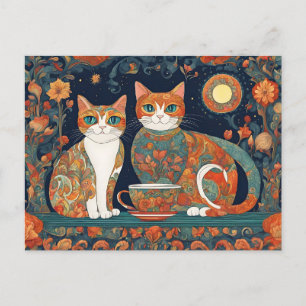 cartão postal de gatos café