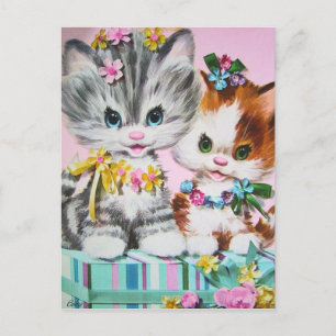 Cartão postal de gatos de aniversário vintage fofo
