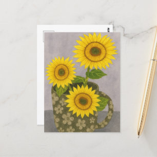 Cartão postal de girassol com pintura a água