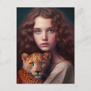 CARTÃO POSTAL DE GIRL E GATO