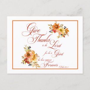 Cartão Postal Dê Graças ao Senhor outono aquarela floral Pos