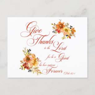 Cartão Postal Dê Graças ao Senhor outono floral aquarela