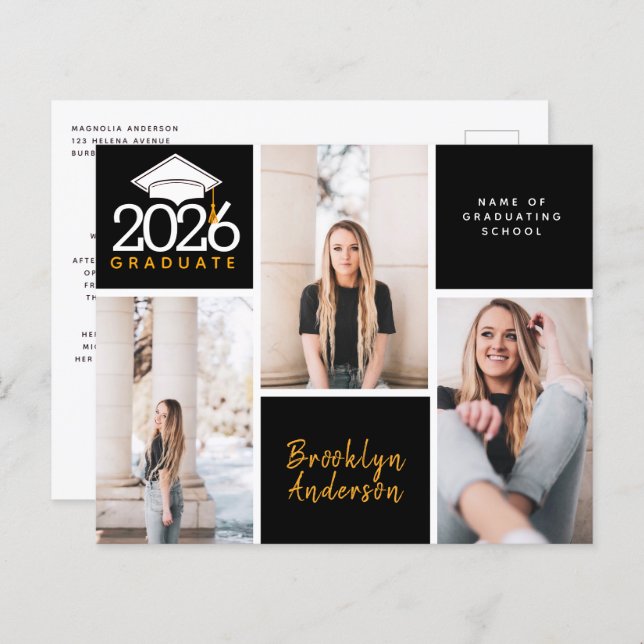 Cartão-postal de Graduação de Colagem de Fotos do  (Frente/Verso)