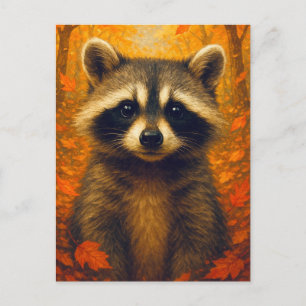 Cartão Postal de Guaxinim de Outono Arte de Animal