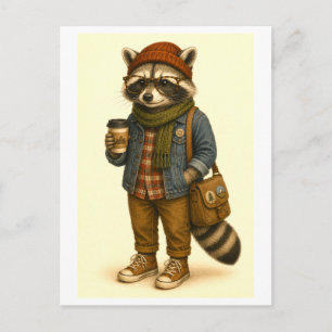 Cartão postal de guaxinim hipster