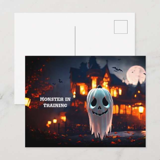 Cartão postal de Halloween com ilustração monstruo (Frente/Verso)