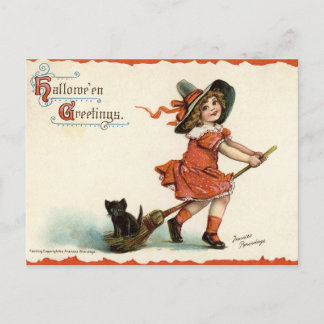 Cartão postal de Halloween de bruxa vintage fofo e