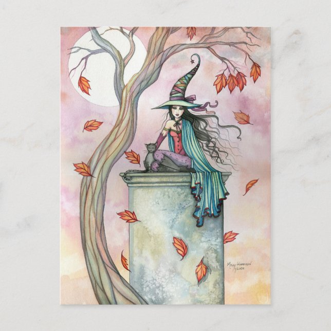 Cartão postal de Halloween de Gato Feiticeira por  (Frente)