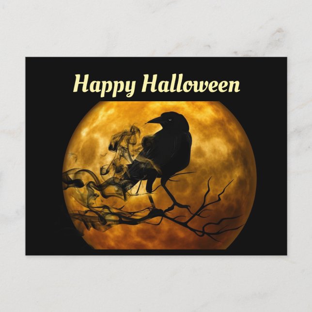 Cartão postal de Halloween do Corvo e da Lua (Frente)