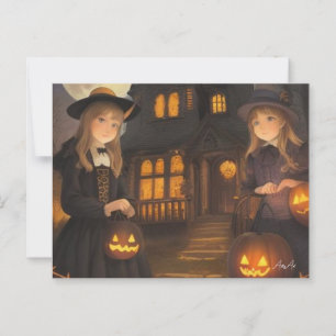 Cartão Postal de Halloween - Garotas por Ailly How