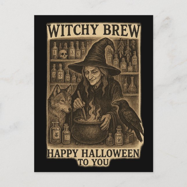 Cartão postal de Halloween Witchy Brew (Frente)