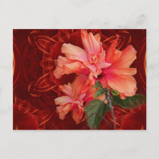 Cartão postal de hibisco laranja e caleidoscópio