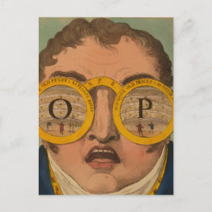 Cartão postal de homem com óculos de ópera do livr