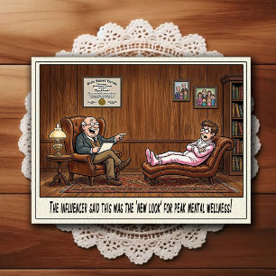 Cartão Postal de Humor de Consultório Psiquiátrico