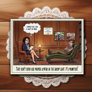 Cartão Postal de Humor de Consultório Psiquiátrico