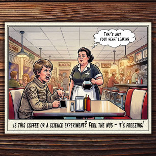 Cartão postal de humor de restaurante vida de garç