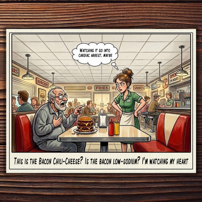 Cartão postal de humor de restaurante vida de garç (Criador carregado)