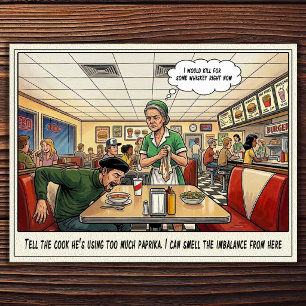 Cartão postal de humor de restaurante vida de garç