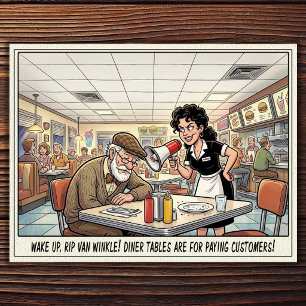 Cartão postal de humor de restaurante vida de garç