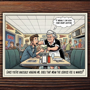 Cartão postal de humor de restaurante vida de garç