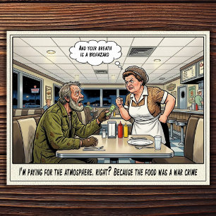 Cartão postal de humor de restaurante vida de garç