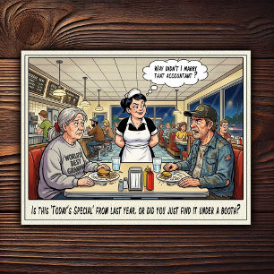 Cartão postal de humor de restaurante vida de garç
