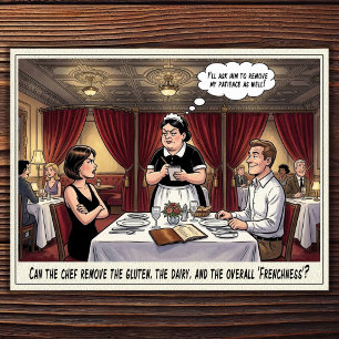 Cartão postal de humor de restaurante vida de garç