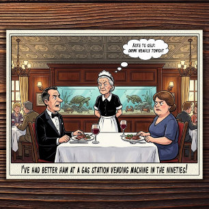 Cartão postal de humor de restaurante vida de garç