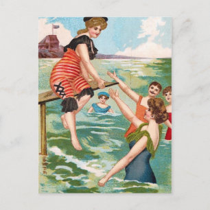 Cartão postal de Ilustração de Praia KRW Vintage