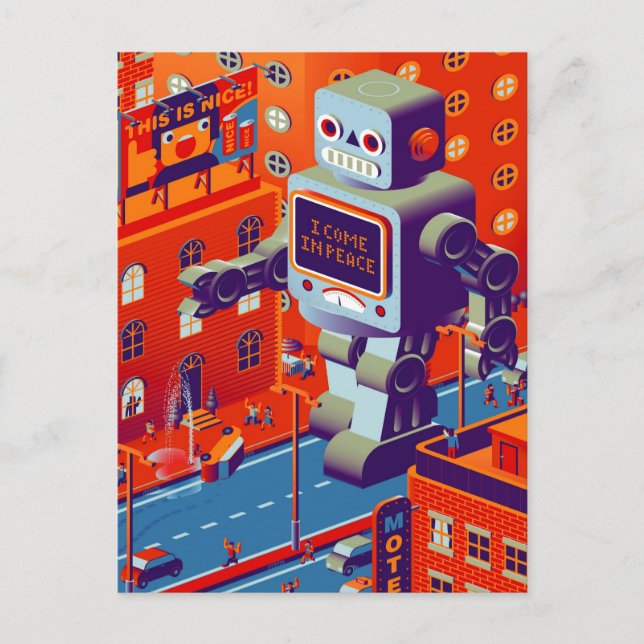 cartão postal de invasão de robôs (Frente)