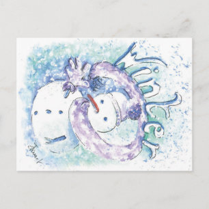 Cartão postal de inverno com boneco de neve