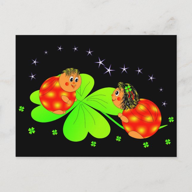 cartão postal de ladybugs e clovers (Frente)