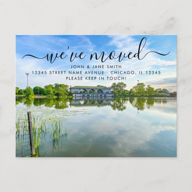 Cartão postal de lançamento móvel de Chicago no Hu (Frente)