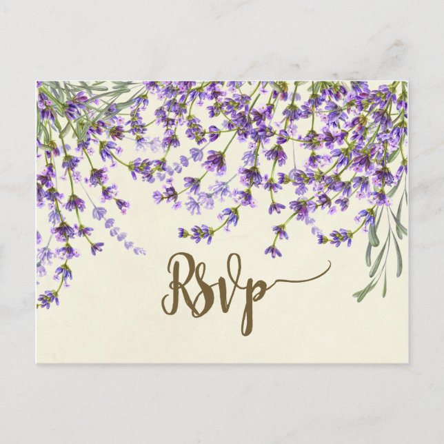 cartão postal de lavanda floral de casamento rsvp (Frente)