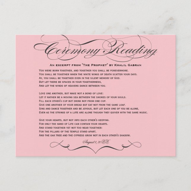 Cartão postal de leitura de cerimônia (Frente)