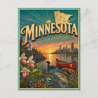 Cartão Postal de Lembrança de Viagem Retro de Minn