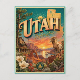 Cartão Postal de Lembrança de Viagem Retro de Utah