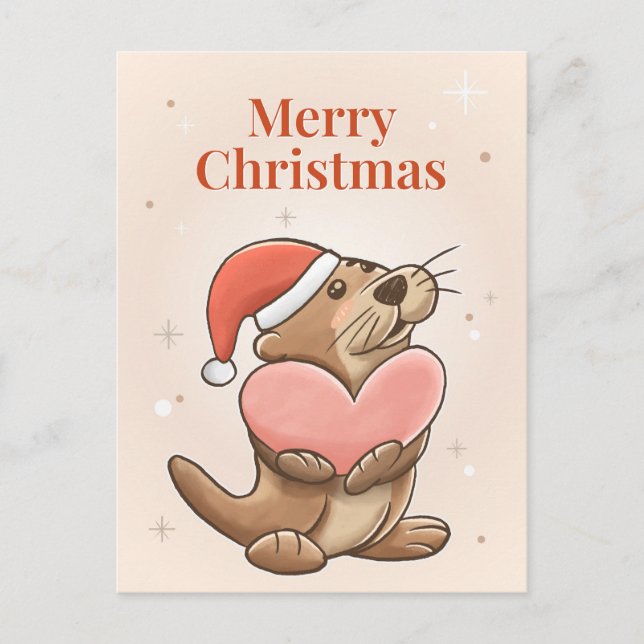 Cartão Postal de Lontra Feliz Natal (Frente)