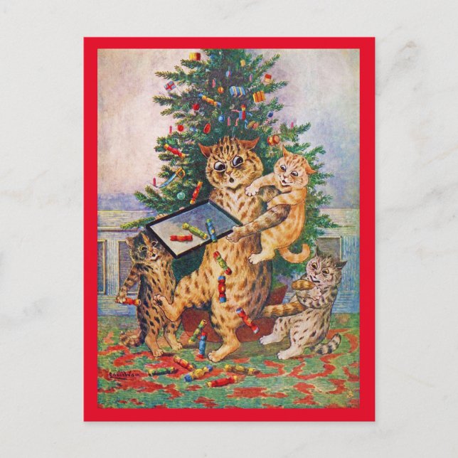 Cartão postal de Louis Wain Tempo de Natal em Catl (Frente)