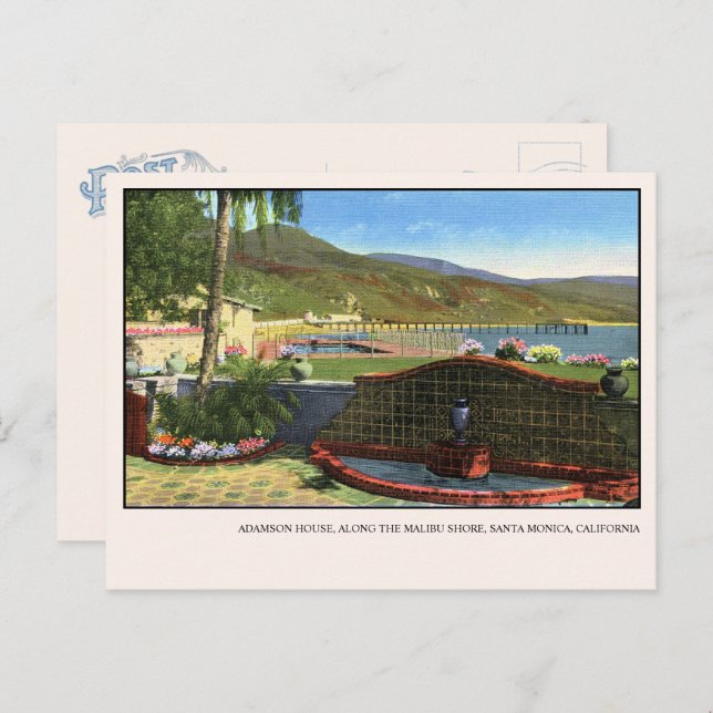 Cartão Postal de Malibu Casa Adamson Fonte do Pavã (Frente/Verso)
