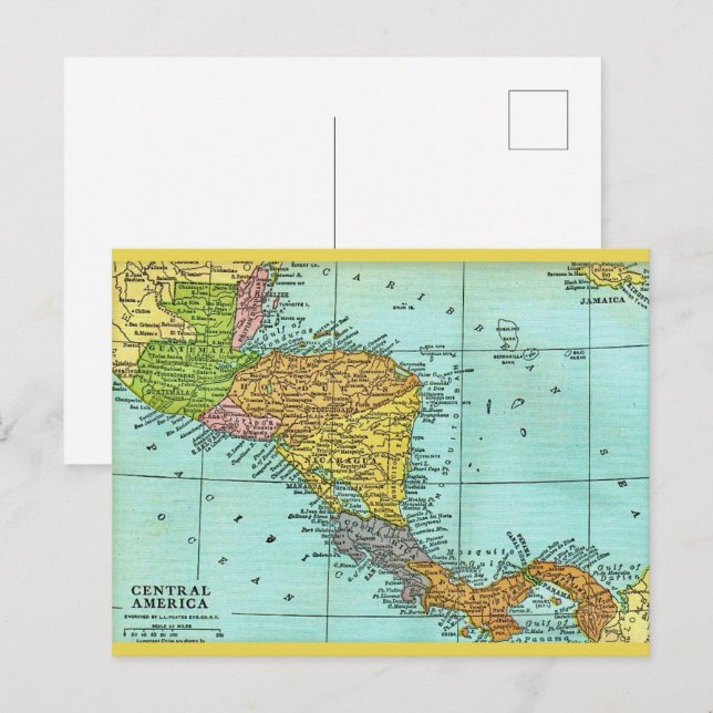 Cartão postal de mapa antigo da América Central (Frente/Verso)