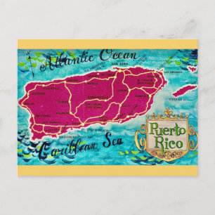 Cartão postal de mapa antigo da ilha de Porto Rico