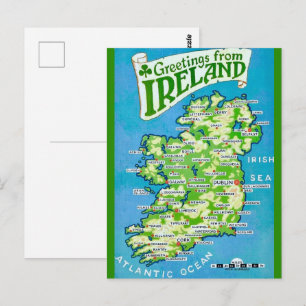 Cartão postal de mapa antigo da Irlanda