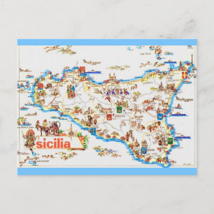 Cartão postal de mapa antigo da Sicília