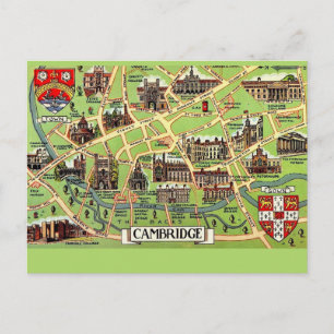 Cartão postal de mapa antigo de Cambridge