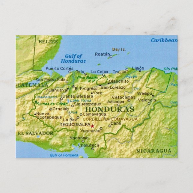 Cartão postal de mapa antigo de Honduras (Frente)