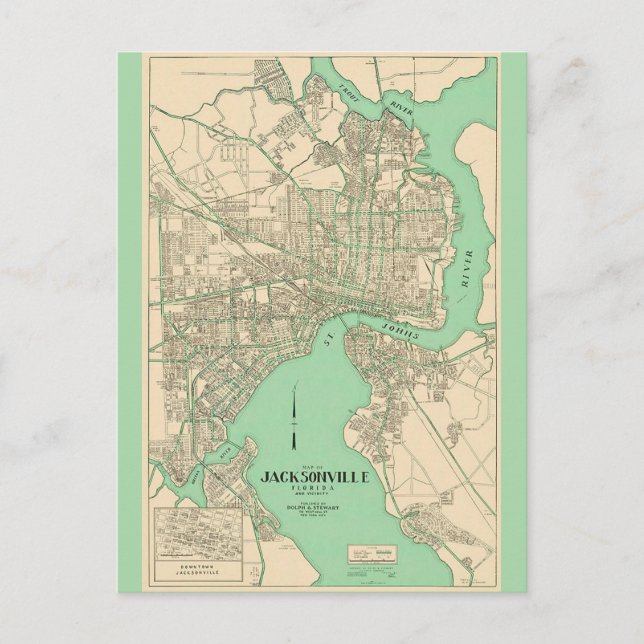 Cartão postal de mapa antigo de Jacksonville FL (Frente)