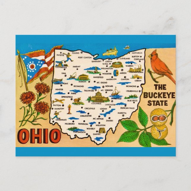 Cartão postal de mapa antigo de Ohio (Frente)