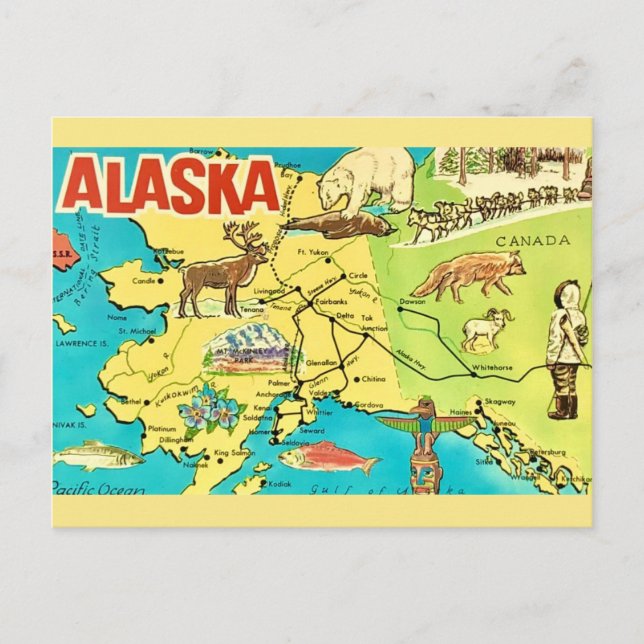 Cartão postal de mapa antigo do Alasca (Frente)